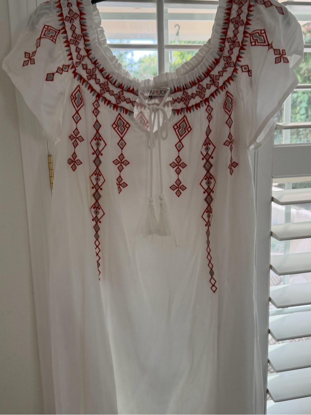 Joy Joy White Mini Dress with Burnt Orange Embroidery